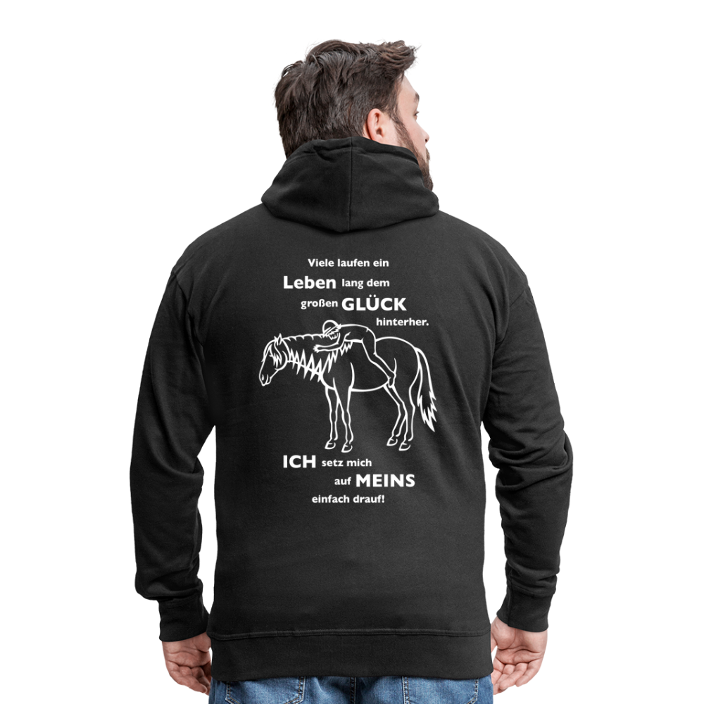 "Auf Pferd & Glück sitzen" Grafik-Stil FLEXDRUCK - Männer / Unisex Kapuzenjacke - Schwarz