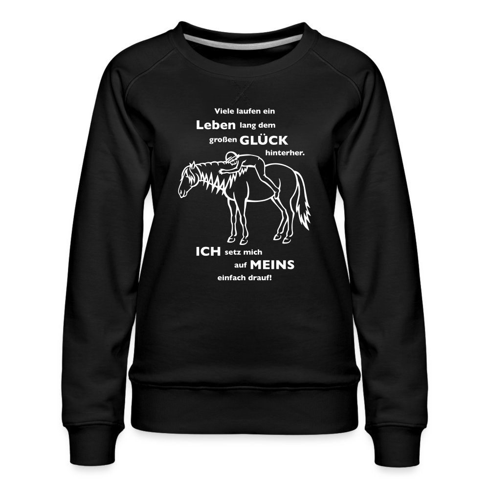 "Auf Pferd & Glück sitzen" Grafik-Stil FLEXDRUCK - Frauen Pullover - Schwarz