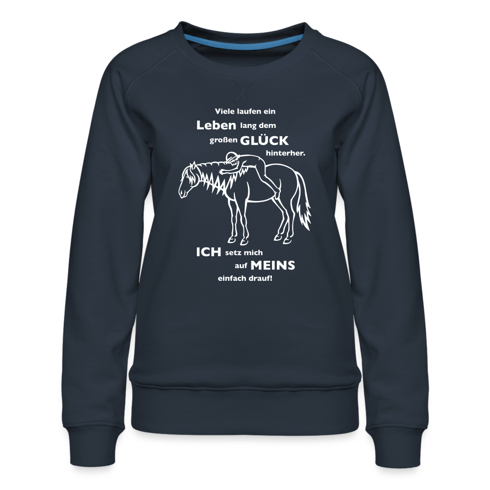 "Auf Pferd & Glück sitzen" Grafik-Stil FLEXDRUCK - Frauen Pullover - Navy