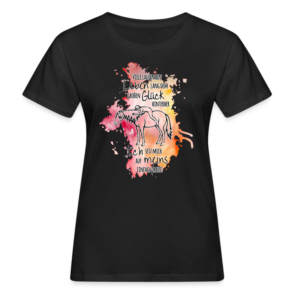"Auf Pferd & Glück sitzen" Aquarell-Stil - Frauen Bio-T-Shirt - Schwarz