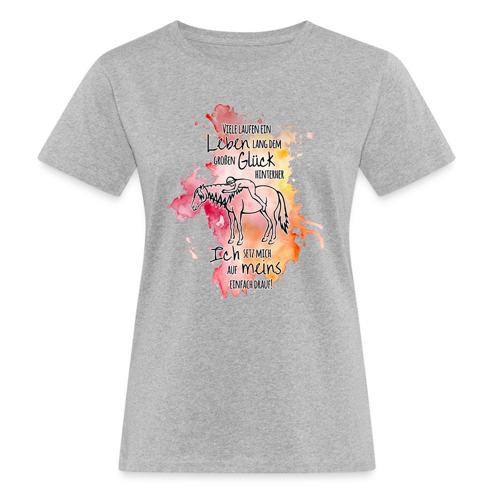 "Auf Pferd & Glück sitzen" Aquarell-Stil - Frauen Bio-T-Shirt - Grau meliert