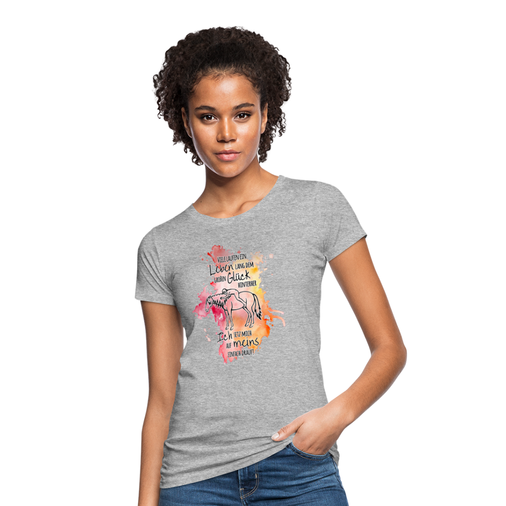 "Auf Pferd & Glück sitzen" Aquarell-Stil - Frauen Bio-T-Shirt - Grau meliert