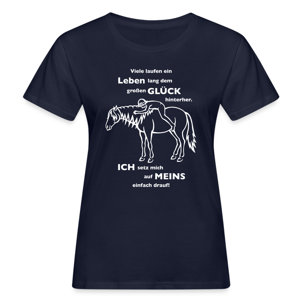 "Auf Pferd & Glück sitzen" Grafik-Stil - Frauen Bio-T-Shirt - Navy