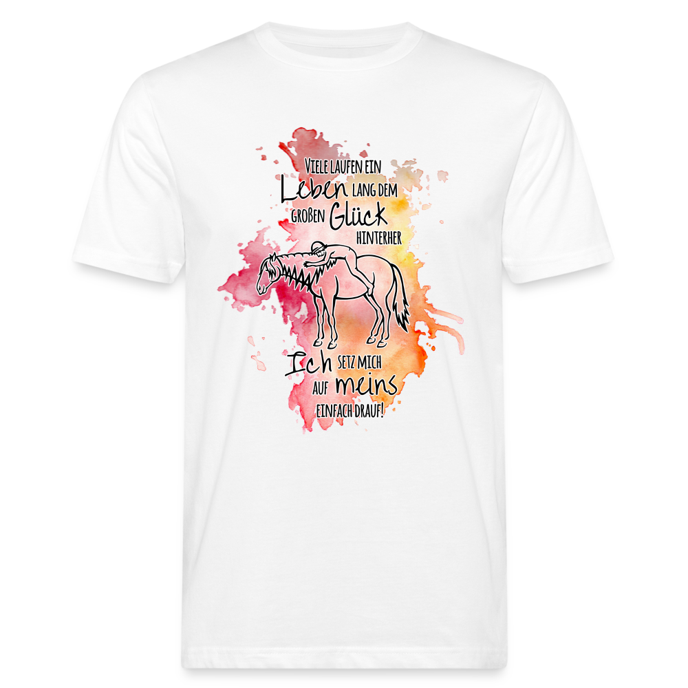 "Auf Pferd & Glück sitzen" Aquarell-Stil - Männer Bio-T-Shirt - weiß
