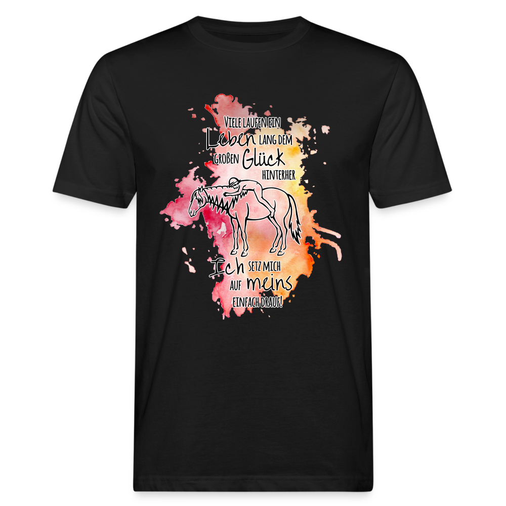 "Auf Pferd & Glück sitzen" Aquarell-Stil - Männer Bio-T-Shirt - Schwarz