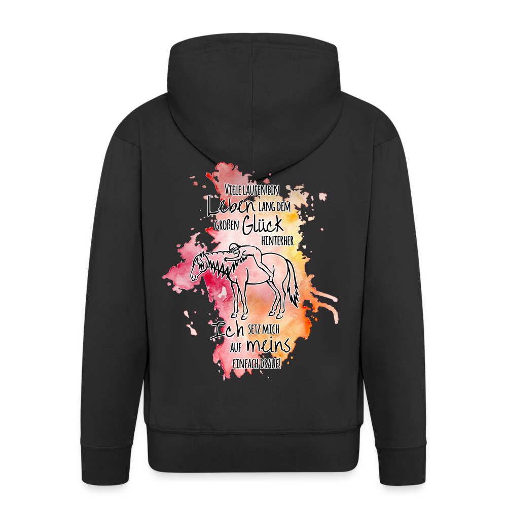 "Auf Pferd & Glück sitzen" Aquarell-Stil - Männer / Unisex Kapuzenjacke - Schwarz