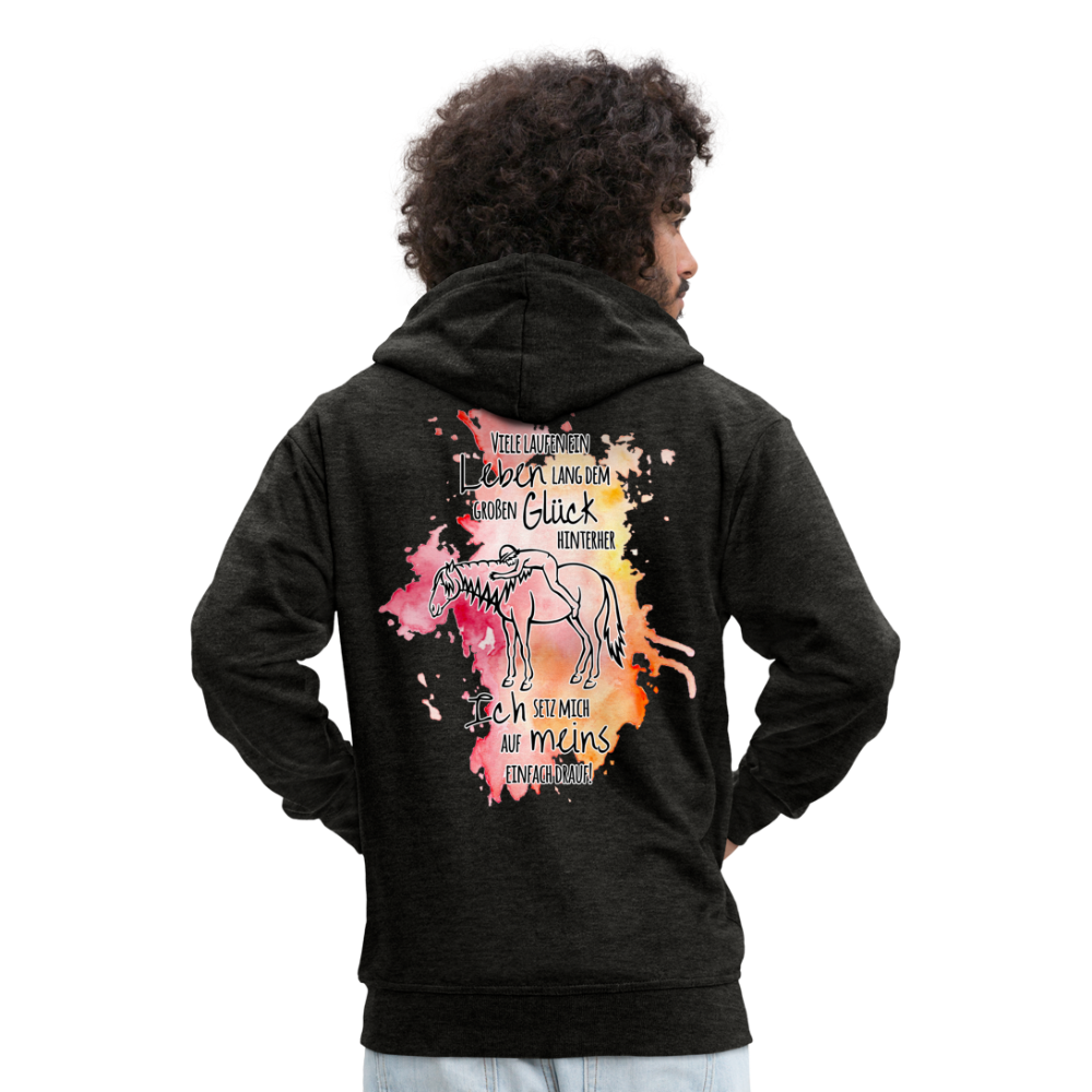 "Auf Pferd & Glück sitzen" Aquarell-Stil - Männer / Unisex Kapuzenjacke - Anthrazit