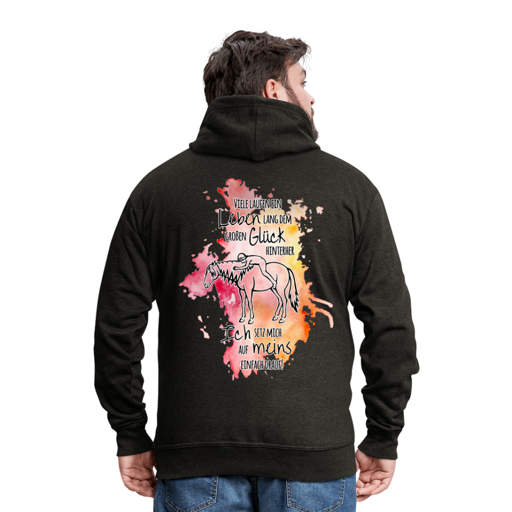 "Auf Pferd & Glück sitzen" Aquarell-Stil - Männer / Unisex Kapuzenjacke - Anthrazit