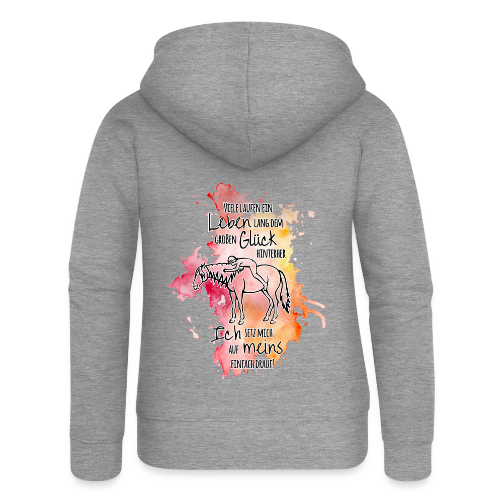 "Auf Pferd & Glück sitzen" Aquarell-Stil - Frauen Kapuzenjacke - Grau meliert