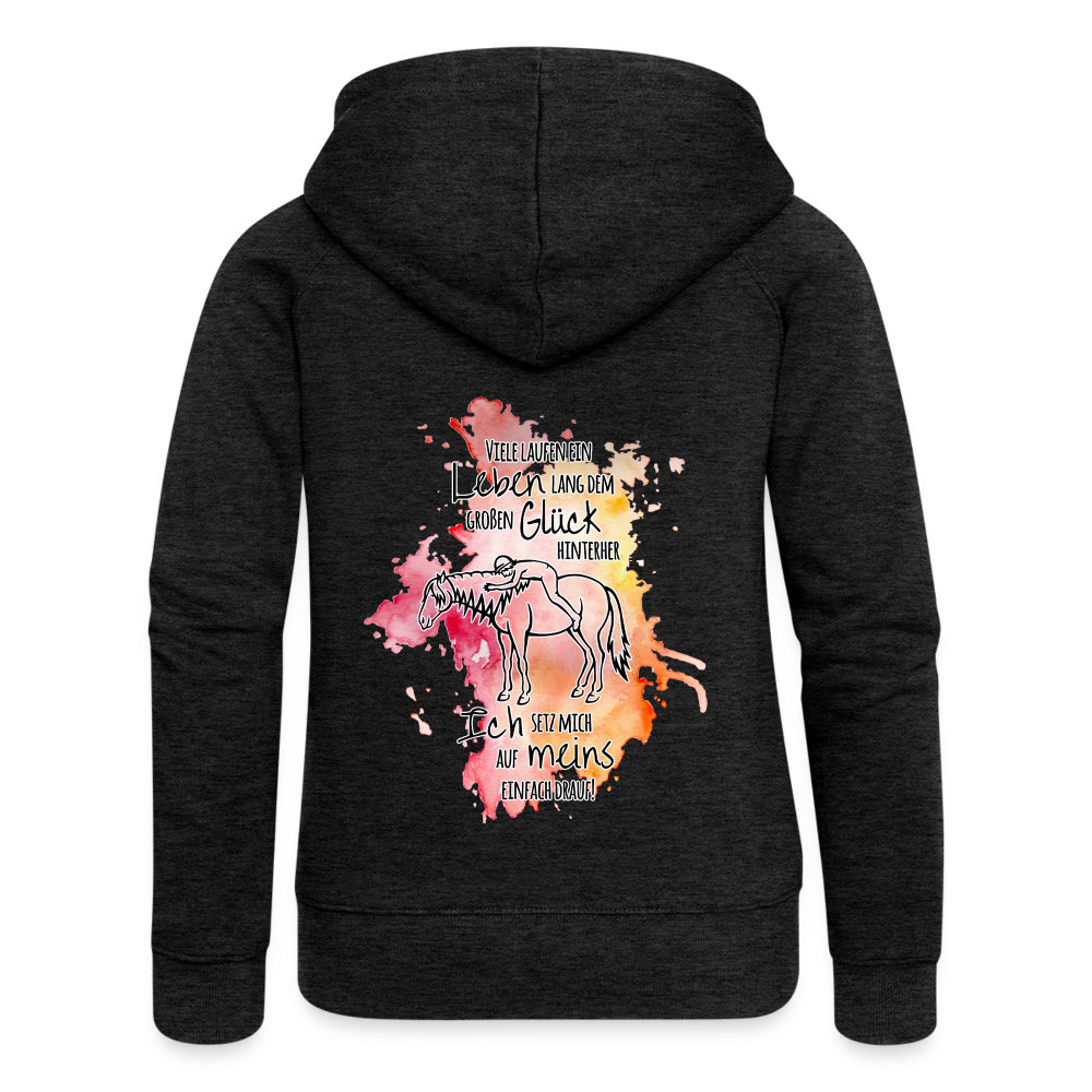 "Auf Pferd & Glück sitzen" Aquarell-Stil - Frauen Kapuzenjacke - Anthrazit