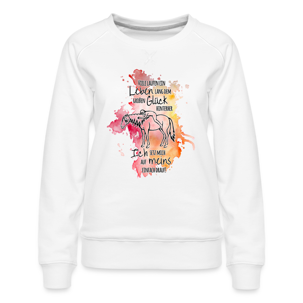 "Auf Pferd & Glück sitzen" Aquarell-Stil - Frauen Pullover - weiß