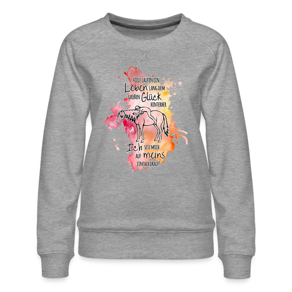 "Auf Pferd & Glück sitzen" Aquarell-Stil - Frauen Pullover - Grau meliert
