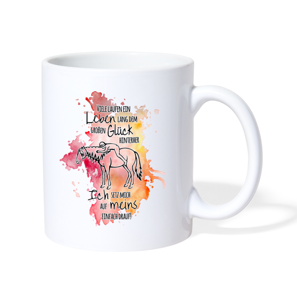 "Auf Pferd & Glück sitzen" Aquarell-Stil - Tasse weiß - weiß
