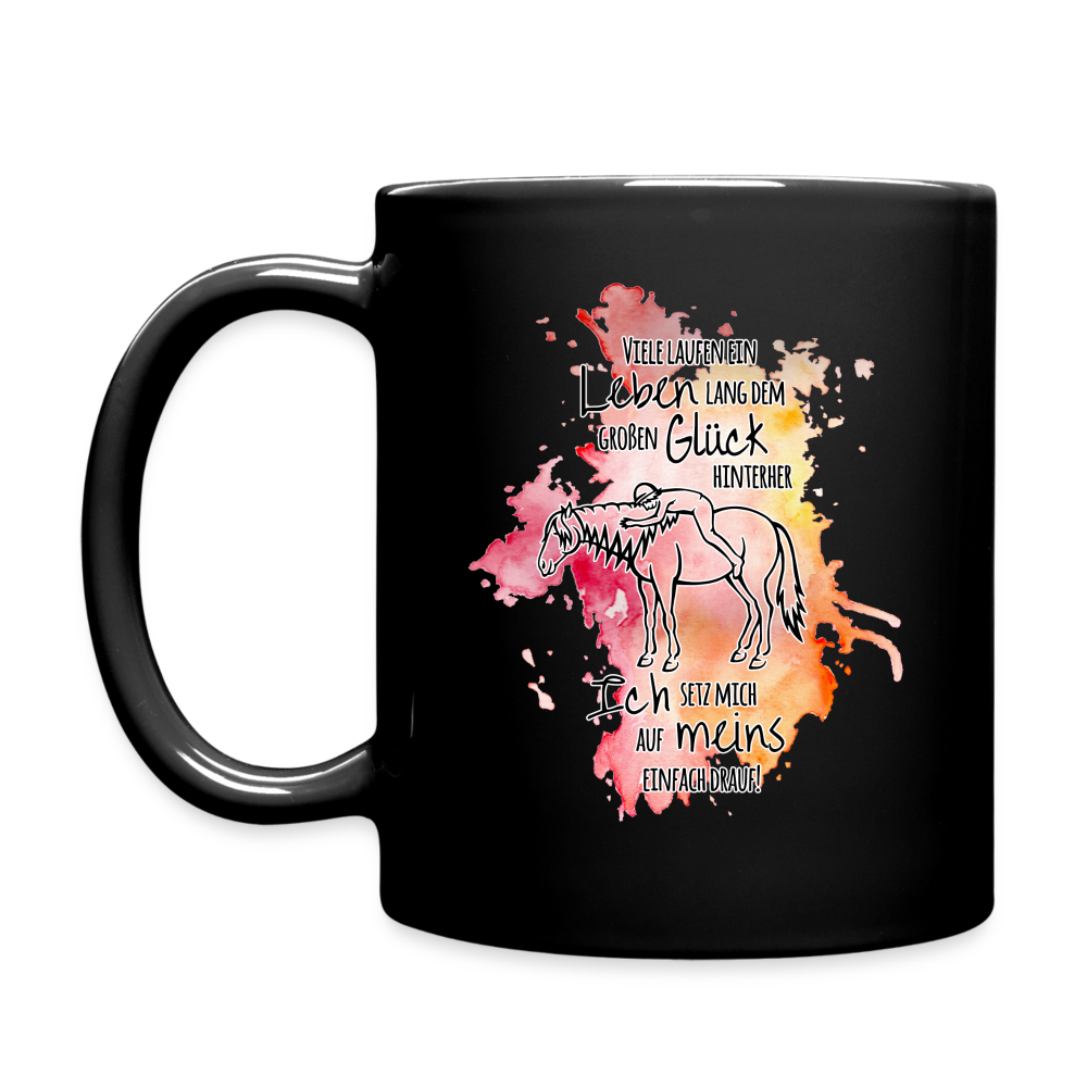 "Auf Pferd & Glück sitzen" Aquarell-Stil - Tasse schwarz - Schwarz
