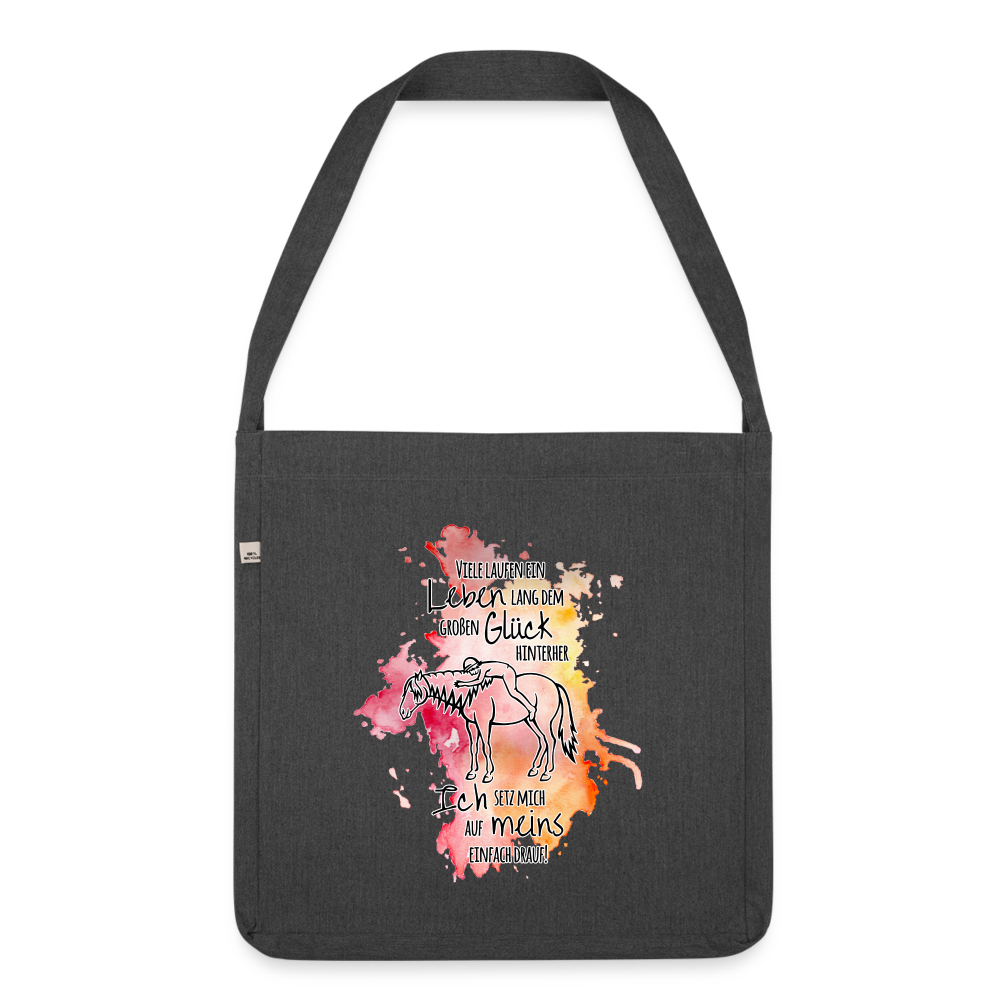 "Auf Pferd & Glück sitzen" Aquarell-Stil - Schultertasche - Schwarz meliert