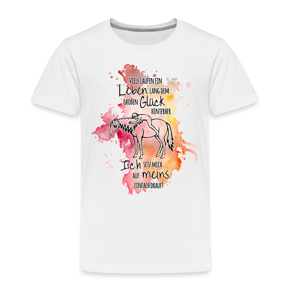 "Auf Pferd & Glück sitzen" Aquarell-Stil - Kinder T-Shirt - weiß