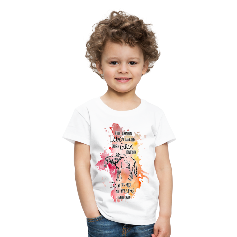 "Auf Pferd & Glück sitzen" Aquarell-Stil - Kinder T-Shirt - weiß