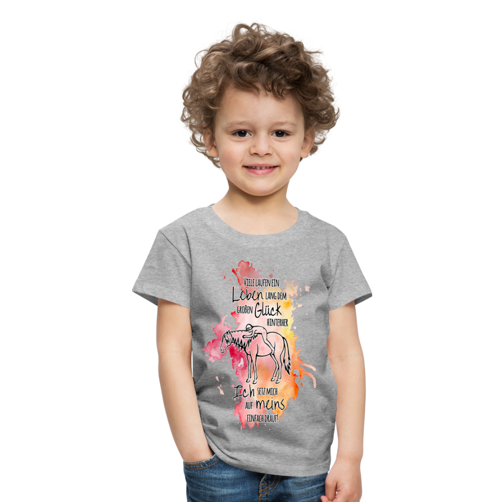 "Auf Pferd & Glück sitzen" Aquarell-Stil - Kinder T-Shirt - Grau meliert