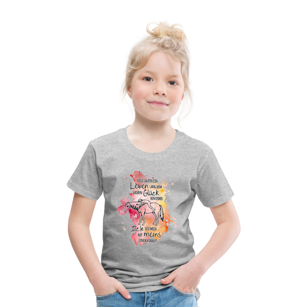 "Auf Pferd & Glück sitzen" Aquarell-Stil - Kinder T-Shirt - Grau meliert