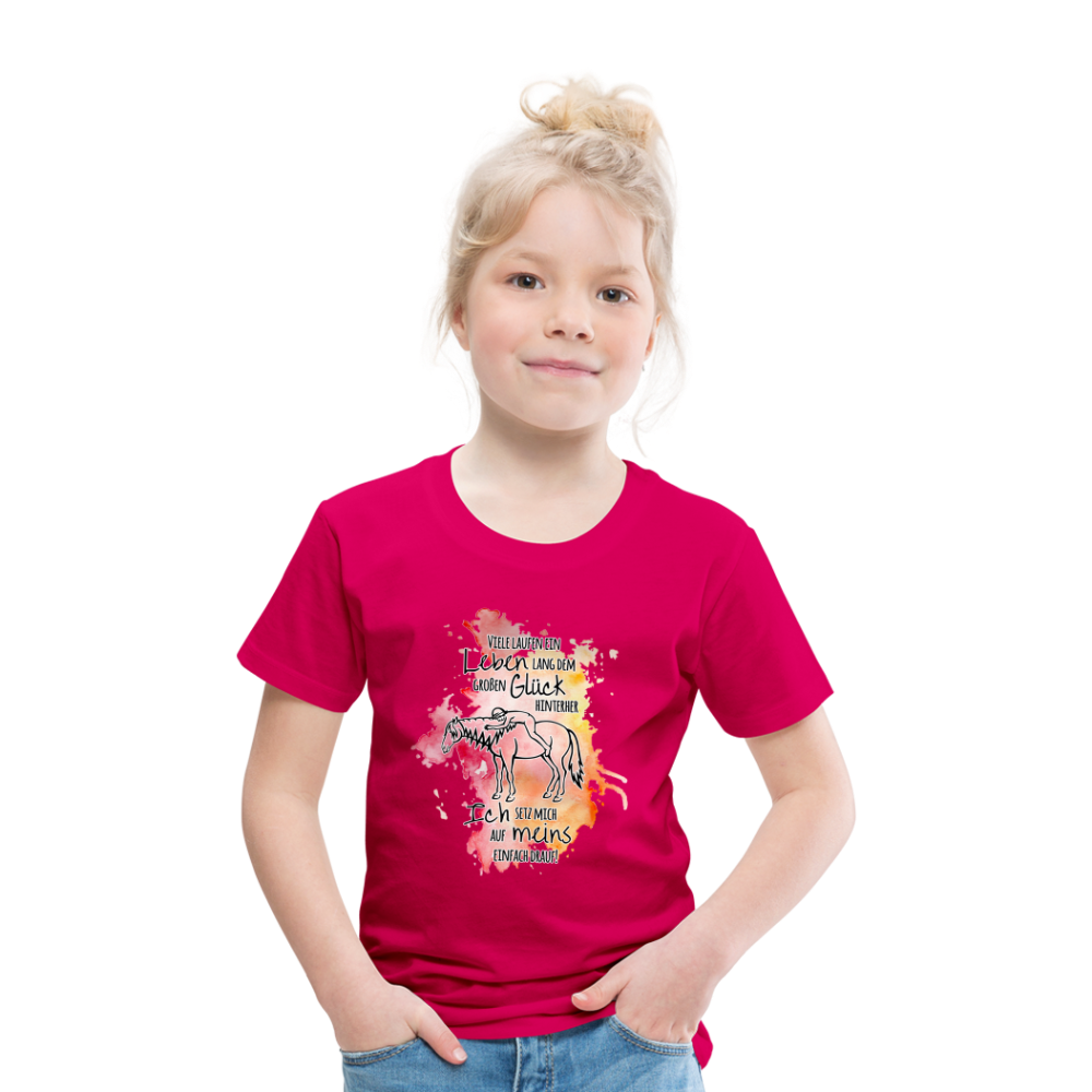 "Auf Pferd & Glück sitzen" Aquarell-Stil - Kinder T-Shirt - dunkles Pink