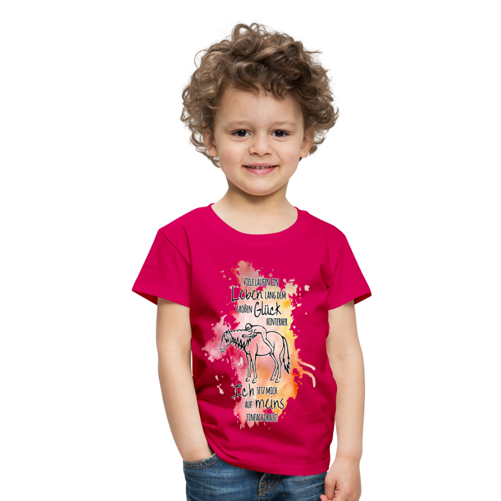 "Auf Pferd & Glück sitzen" Aquarell-Stil - Kinder T-Shirt - dunkles Pink