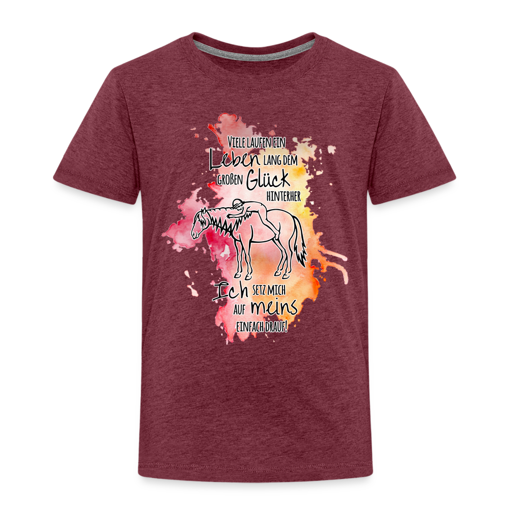 "Auf Pferd & Glück sitzen" Aquarell-Stil - Kinder T-Shirt - Bordeauxrot meliert