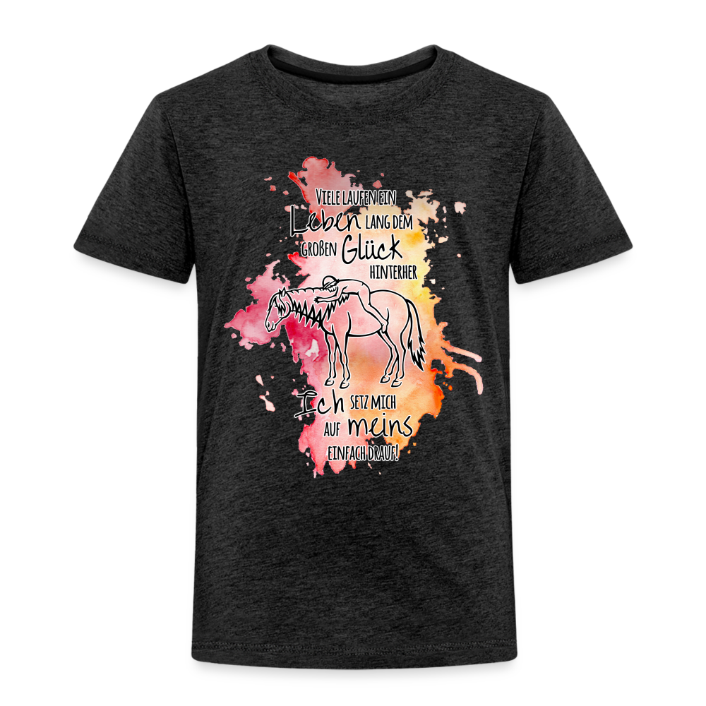 "Auf Pferd & Glück sitzen" Aquarell-Stil - Kinder T-Shirt - Anthrazit