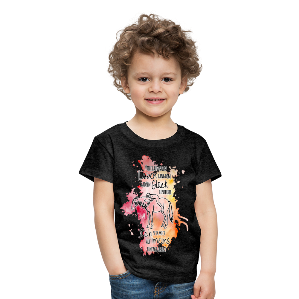 "Auf Pferd & Glück sitzen" Aquarell-Stil - Kinder T-Shirt - Anthrazit