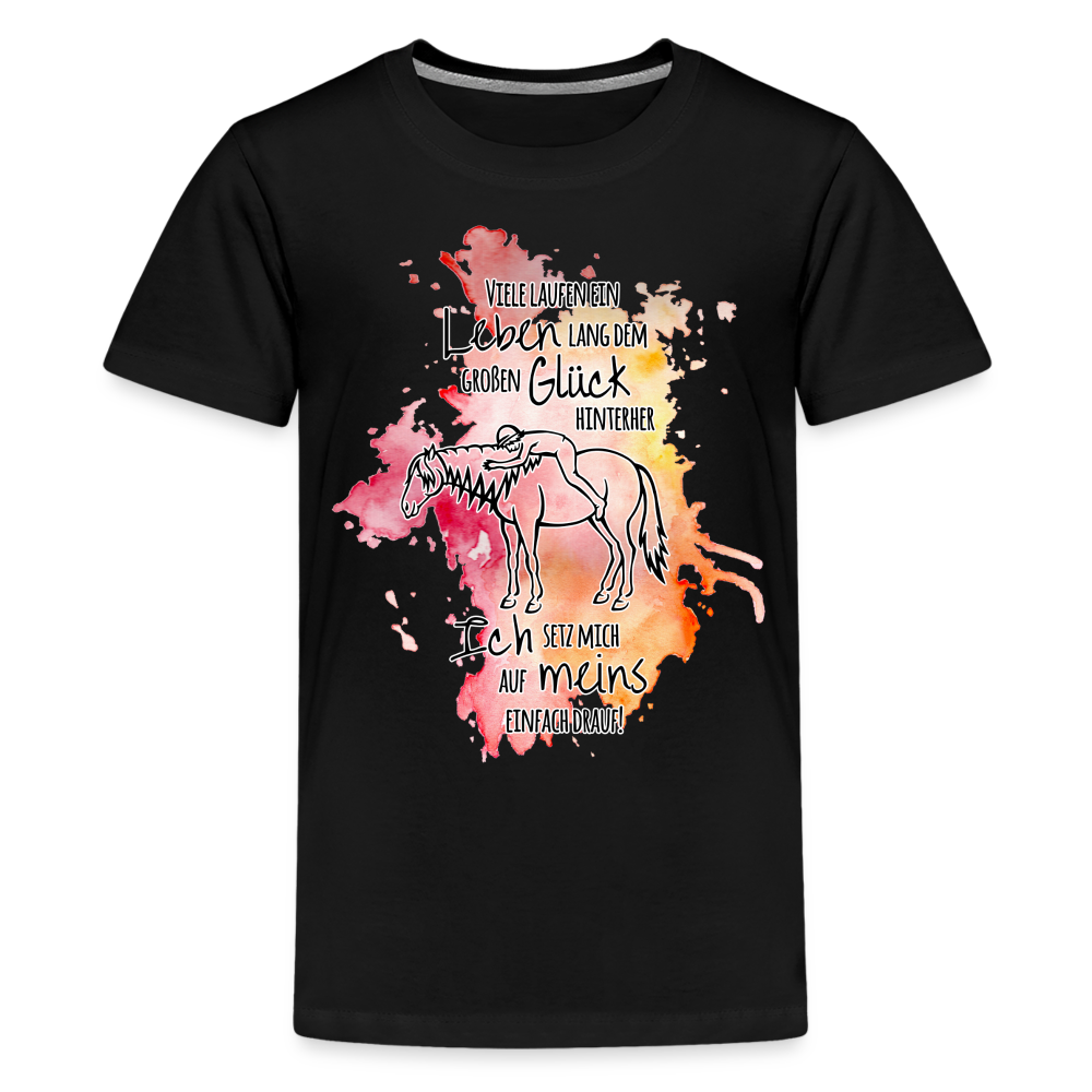 "Auf Pferd & Glück sitzen" Aquarell-Stil - Teenager T-Shirt - Schwarz