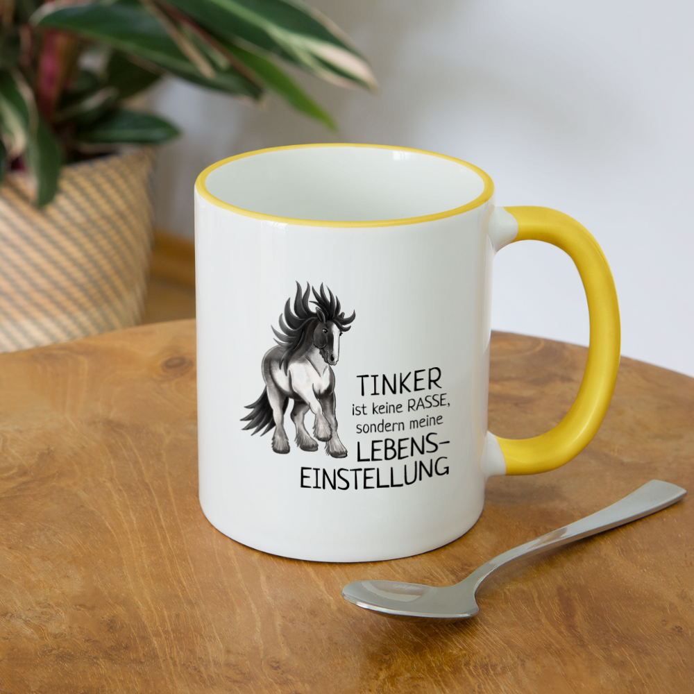 "Lebenseinstellung Tinker" Illustrations-Stil - Tasse zweifarbig - Weiß/Gelb