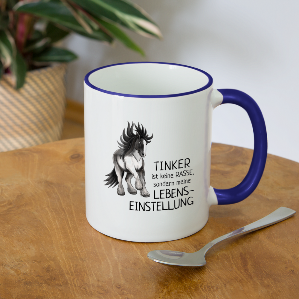 "Lebenseinstellung Tinker" Illustrations-Stil - Tasse zweifarbig - Weiß/Kobaltblau