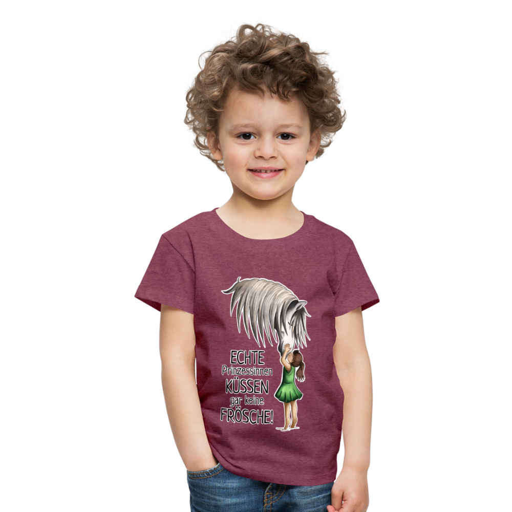 "Prinzessinnen-Kuss" Illustrations-Stil - Kinder T-Shirt - Bordeauxrot meliert