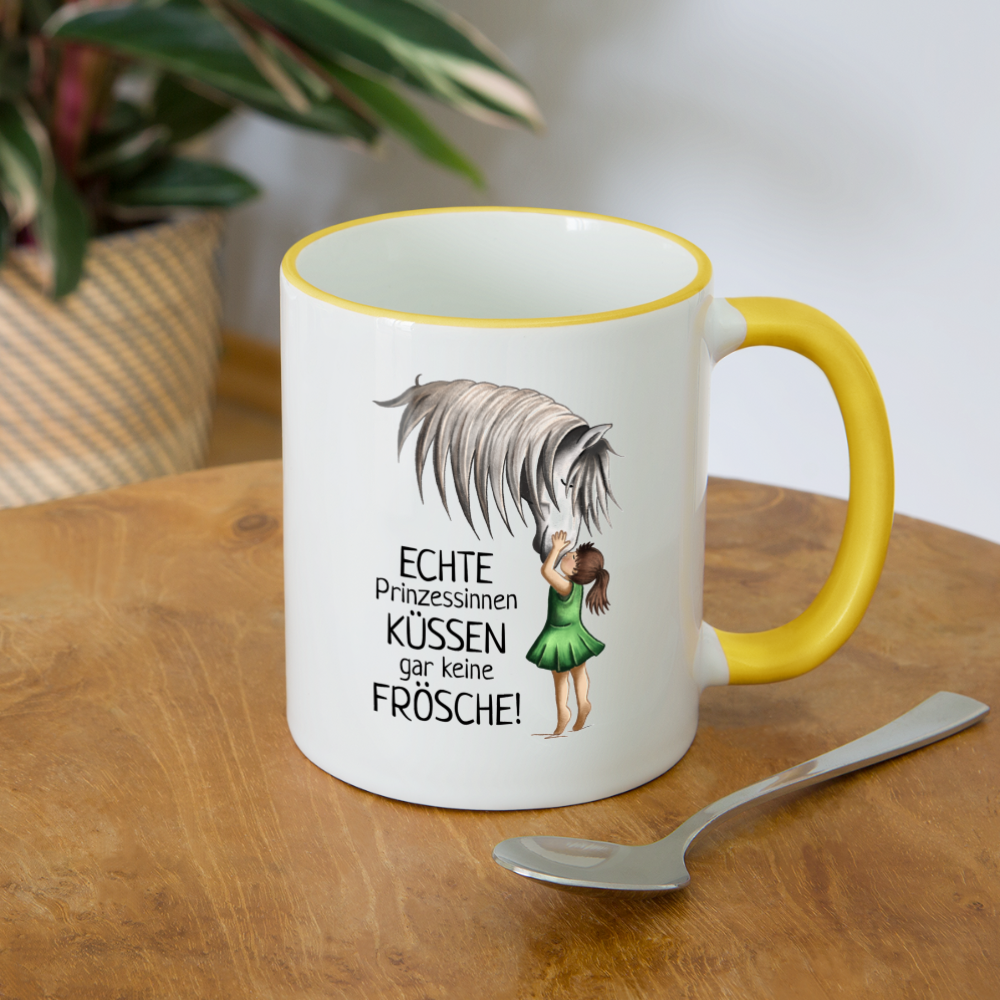 "Prinzessinnen-Kuss" Illustrations-Stil - Tasse zweifarbig - Weiß/Gelb