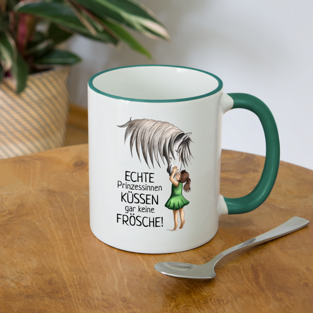 "Prinzessinnen-Kuss" Illustrations-Stil - Tasse zweifarbig - Weiß/Dunkelgrün
