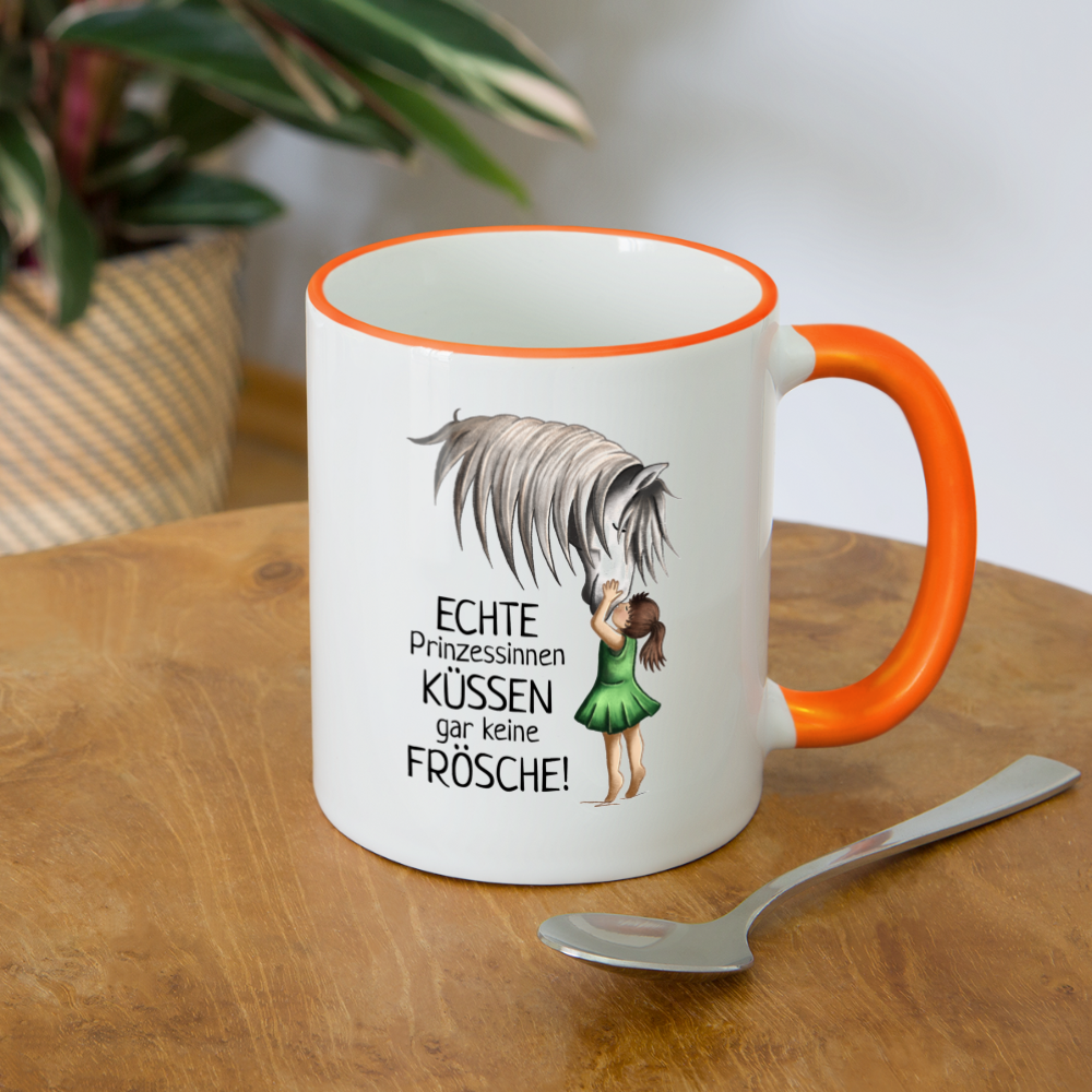 "Prinzessinnen-Kuss" Illustrations-Stil - Tasse zweifarbig - Weiß/Orange