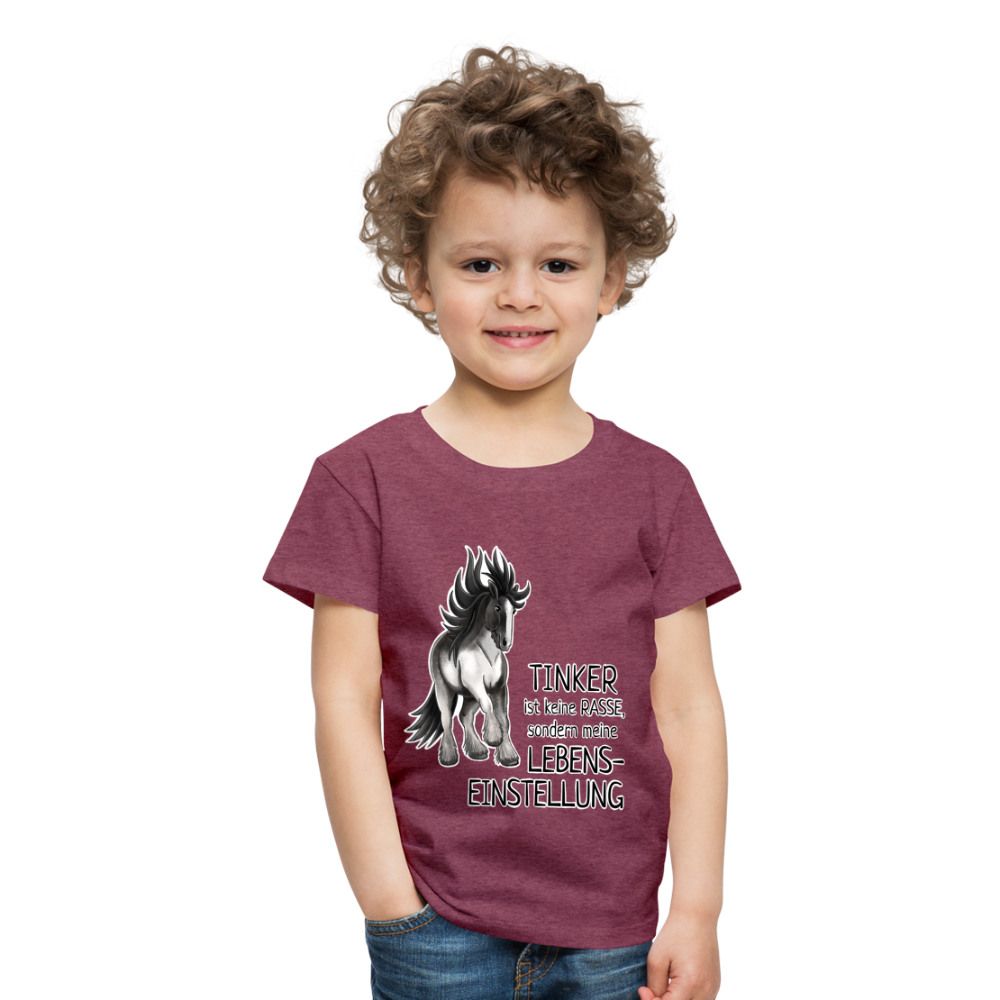 "Lebenseinstellung Tinker" Illustrations-Stil - Kinder T-Shirt - Bordeauxrot meliert