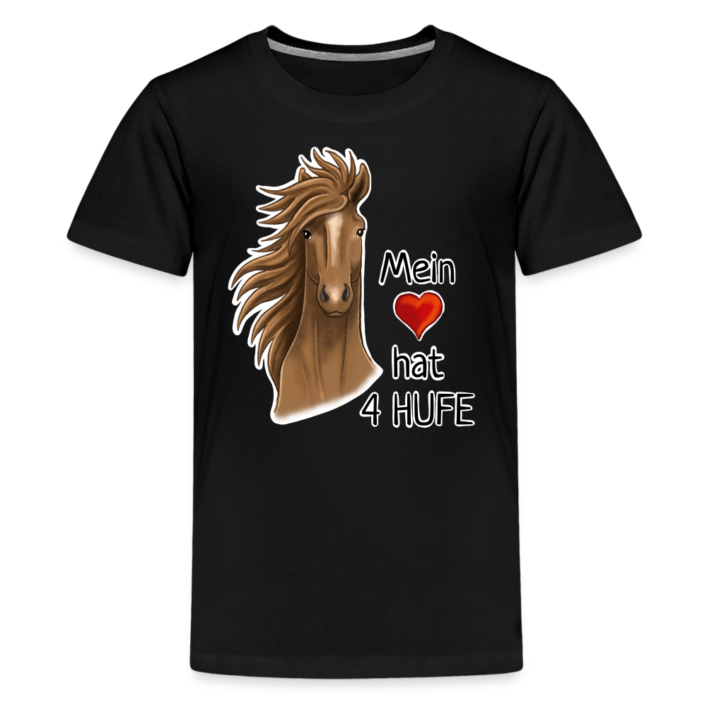 "Mein Herz hat 4 Hufe" Illustrations-Stil - Teenager T-Shirt - Schwarz