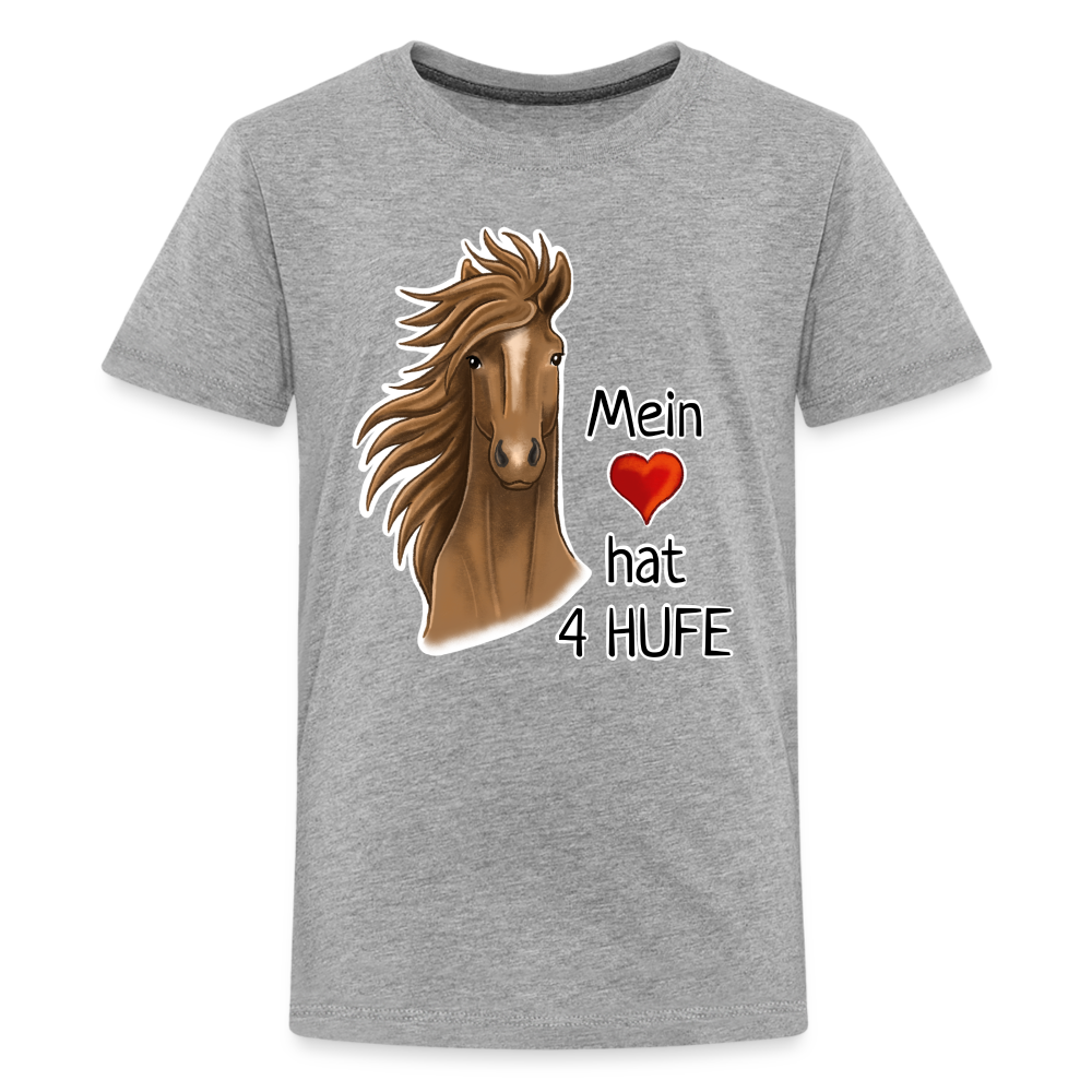 "Mein Herz hat 4 Hufe" Illustrations-Stil - Teenager T-Shirt - Grau meliert