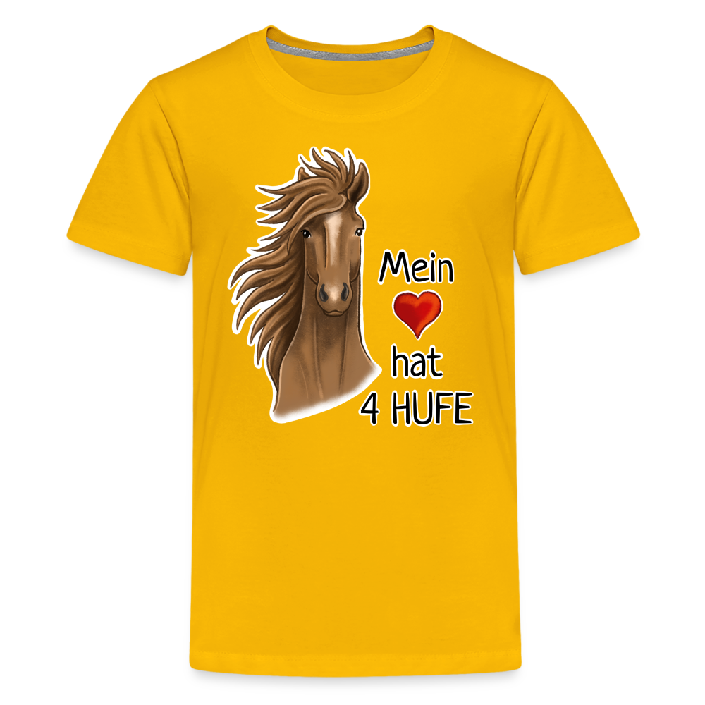 "Mein Herz hat 4 Hufe" Illustrations-Stil - Teenager T-Shirt - Sonnengelb