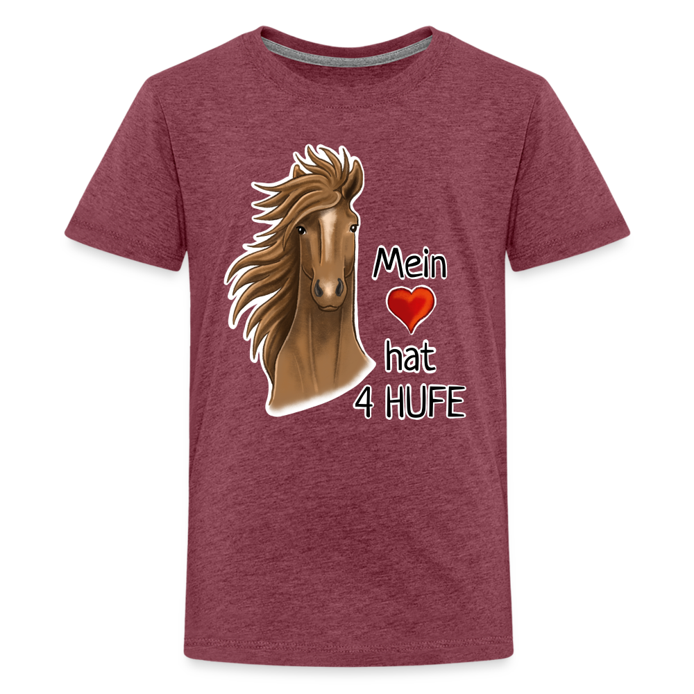 "Mein Herz hat 4 Hufe" Illustrations-Stil - Teenager T-Shirt - Bordeauxrot meliert