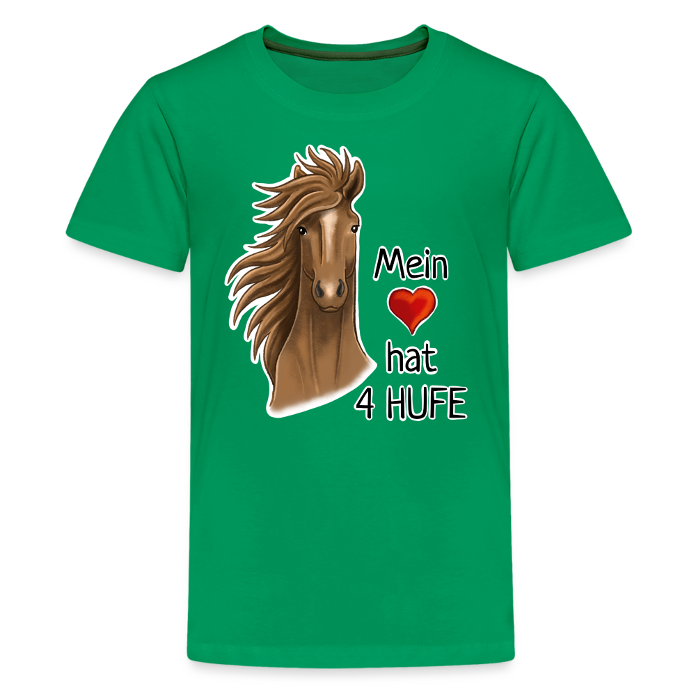 "Mein Herz hat 4 Hufe" Illustrations-Stil - Teenager T-Shirt - Kelly Green