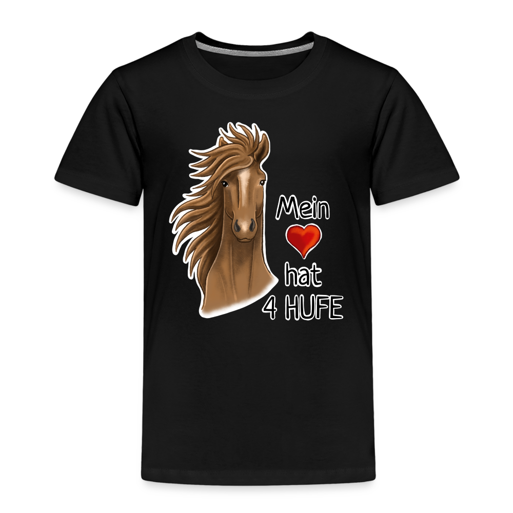 "Mein Herz hat 4 Hufe" Illustrations-Stil - Kinder T-Shirt - Schwarz