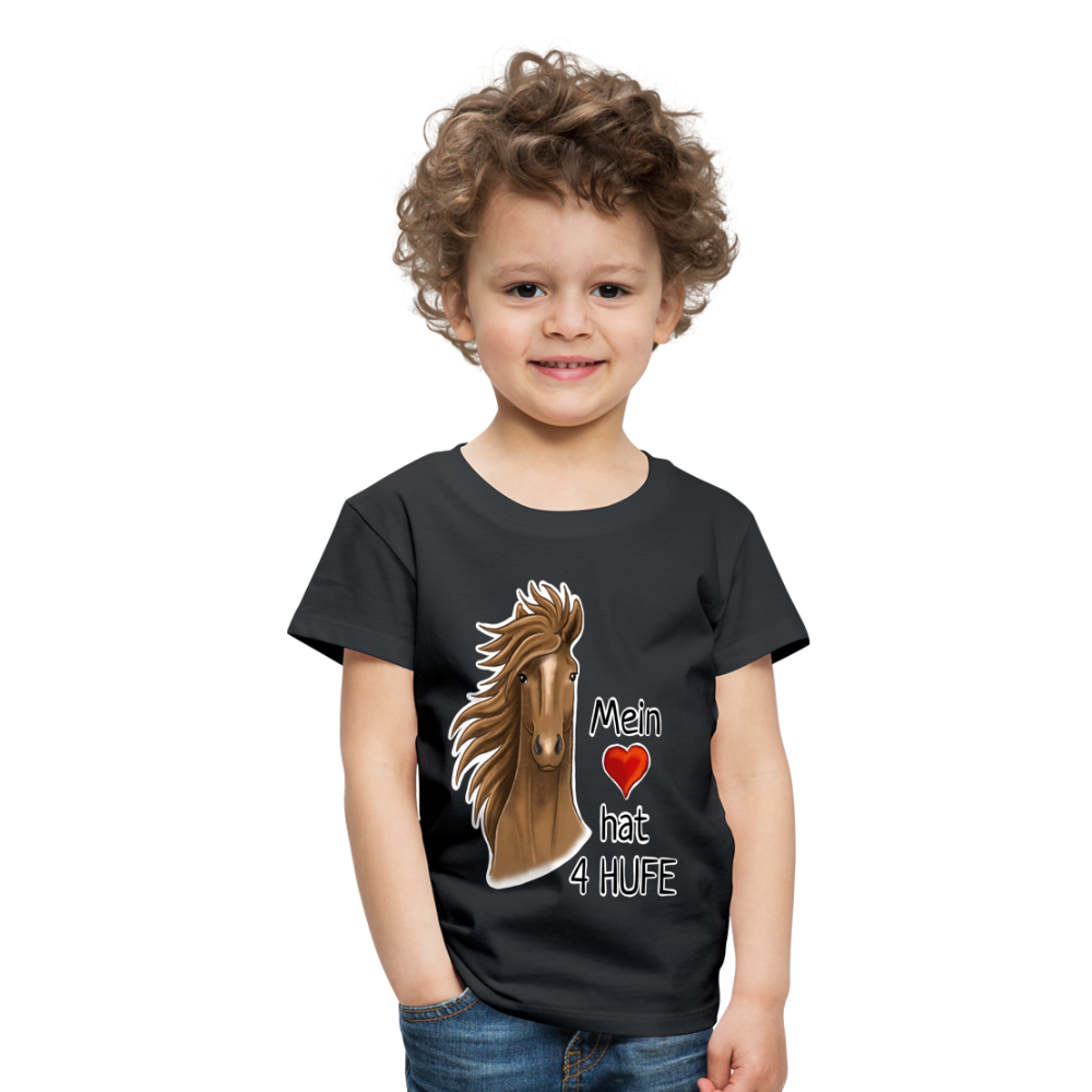 "Mein Herz hat 4 Hufe" Illustrations-Stil - Kinder T-Shirt - Schwarz