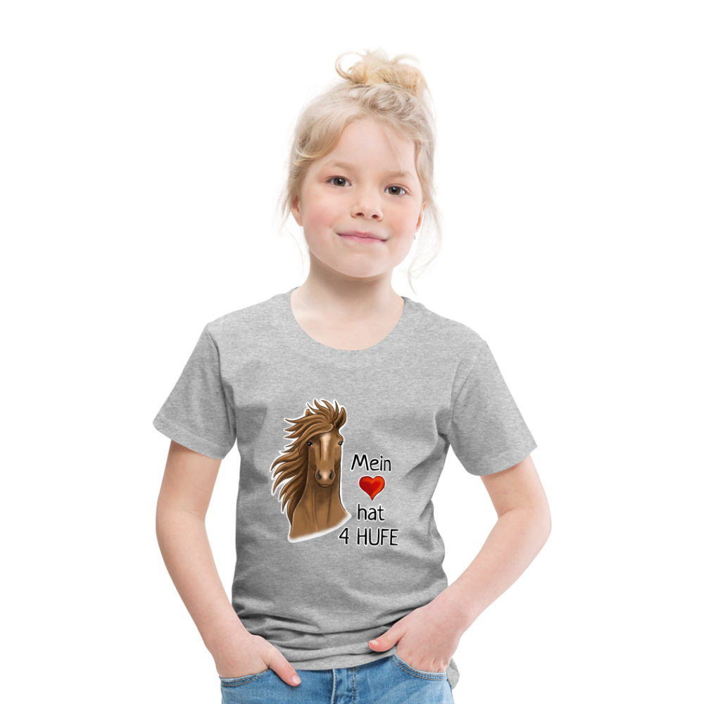 "Mein Herz hat 4 Hufe" Illustrations-Stil - Kinder T-Shirt - Grau meliert