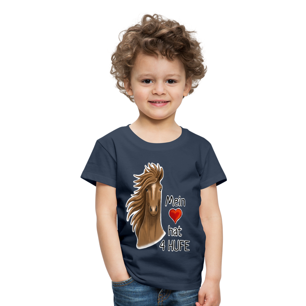 "Mein Herz hat 4 Hufe" Illustrations-Stil - Kinder T-Shirt - Navy