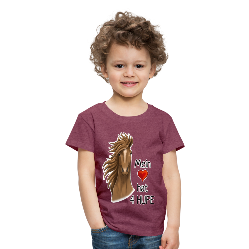"Mein Herz hat 4 Hufe" Illustrations-Stil - Kinder T-Shirt - Bordeauxrot meliert