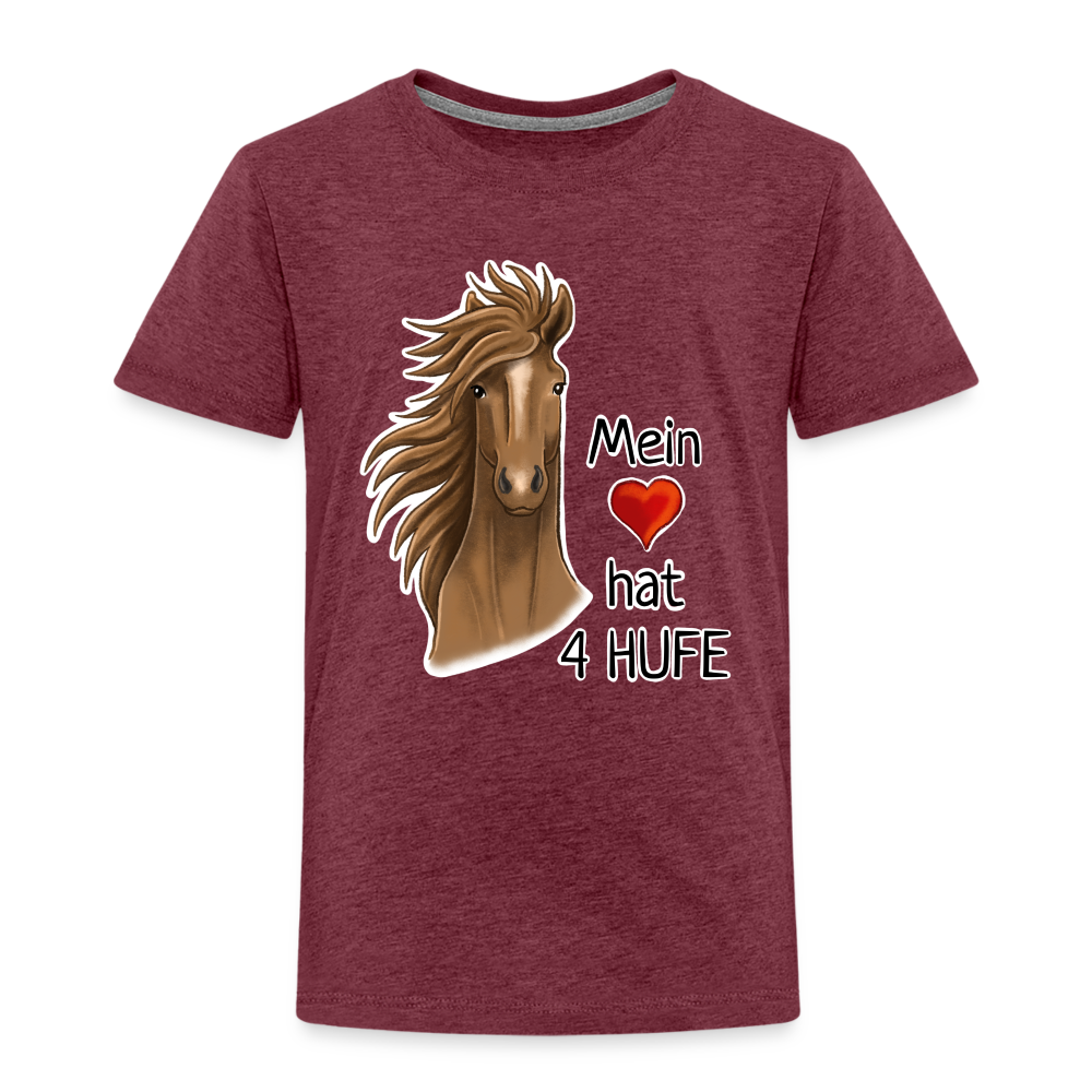 "Mein Herz hat 4 Hufe" Illustrations-Stil - Kinder T-Shirt - Bordeauxrot meliert