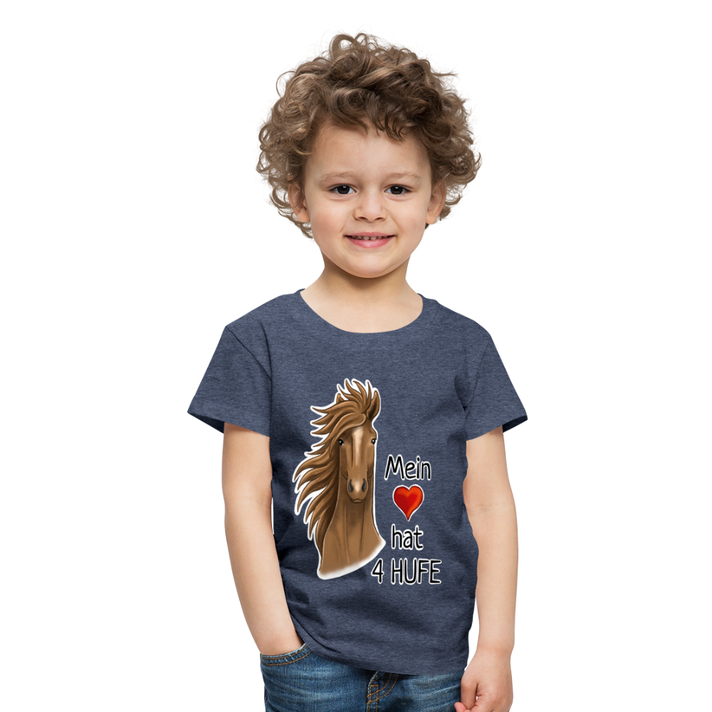 "Mein Herz hat 4 Hufe" Illustrations-Stil - Kinder T-Shirt - Blau meliert