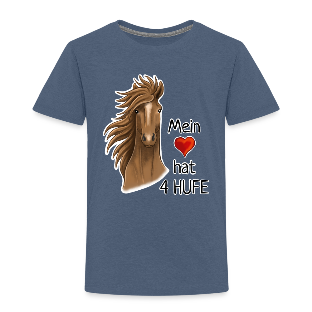 "Mein Herz hat 4 Hufe" Illustrations-Stil - Kinder T-Shirt - Blau meliert