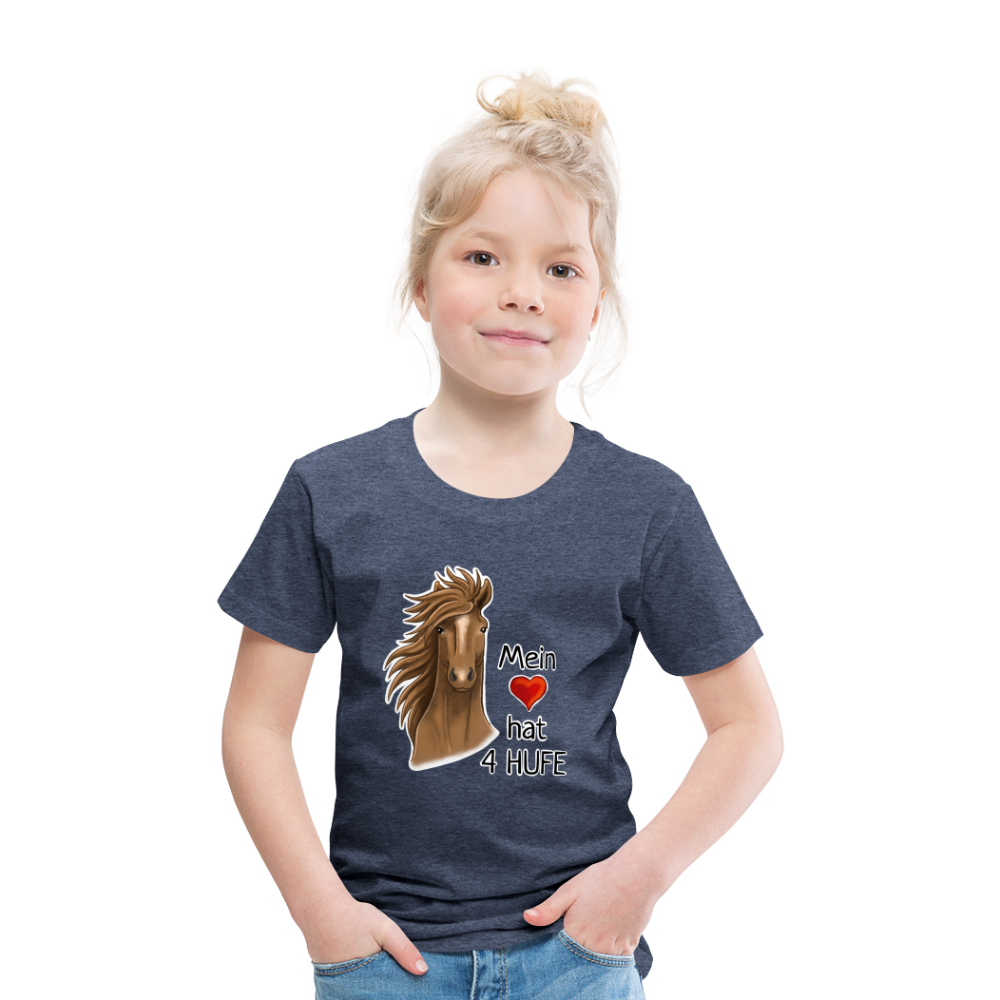 "Mein Herz hat 4 Hufe" Illustrations-Stil - Kinder T-Shirt - Blau meliert